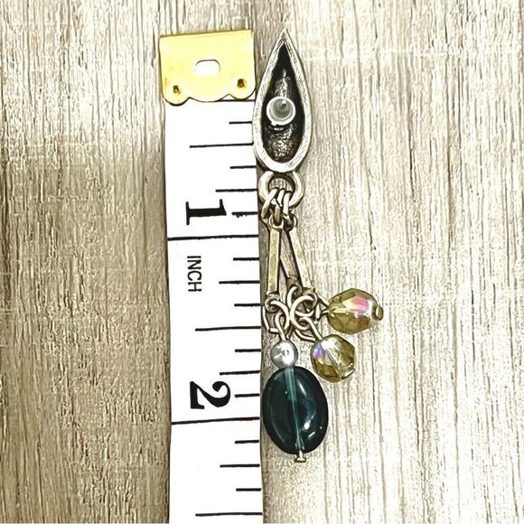 Vintage 90’s dangle earrings green enamel blue and crystal beading one of a kind - Picture 6 of 6